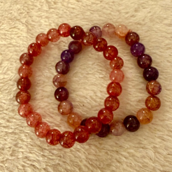 Jewelry - Vibrant Beaded Bracelet Set - Pink and Purple